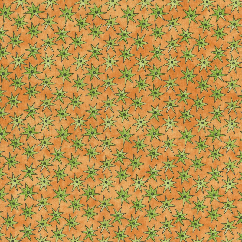 Mottled orange fabric with lime green stars