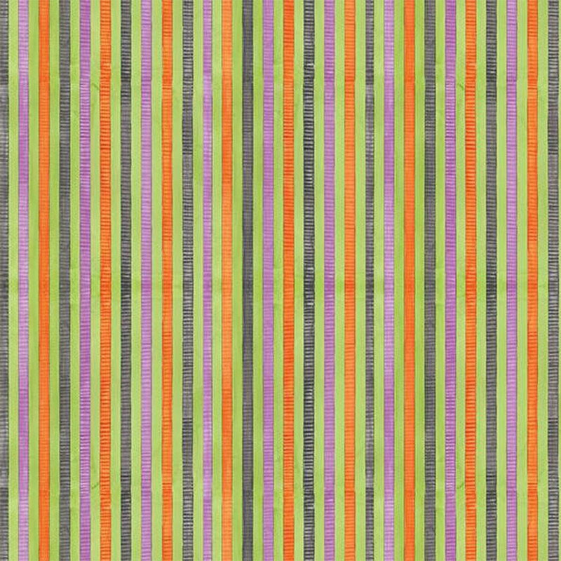 Multicolored stripes in lime green, black, purple, and orange