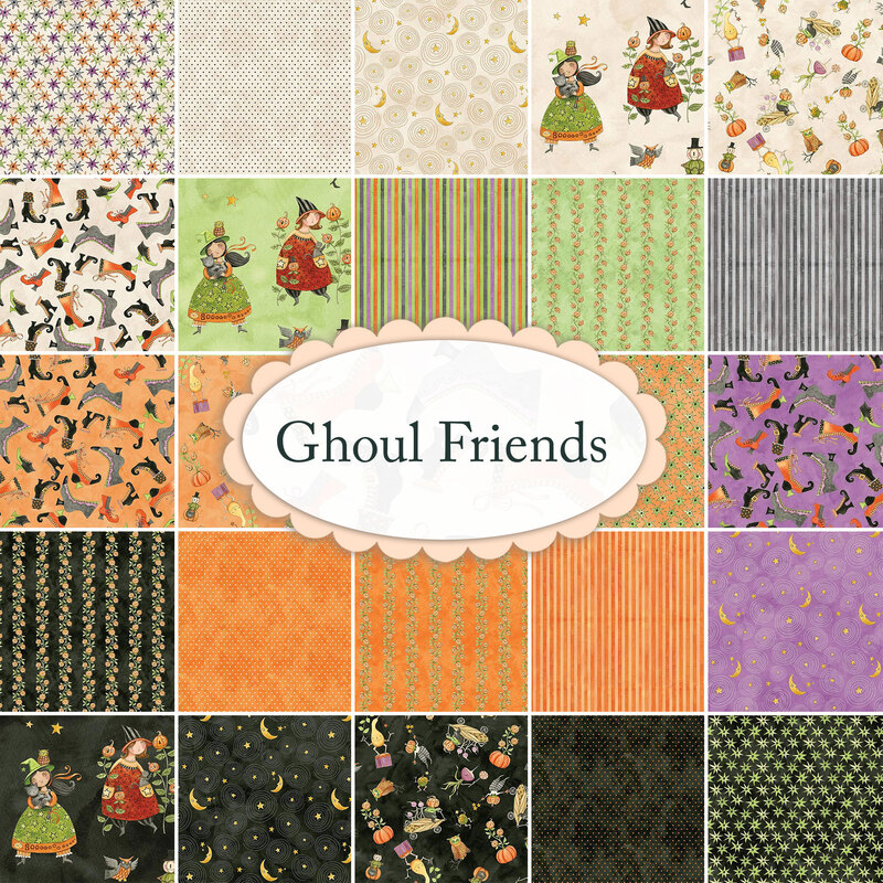 Collage of halloween quarter yard fabric cuts 