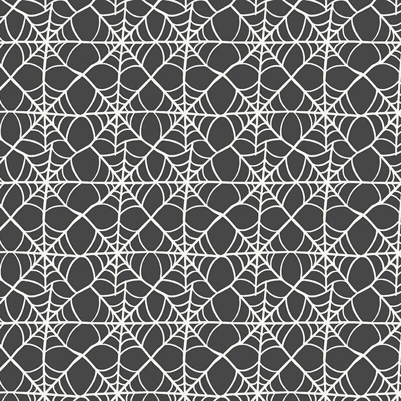 Black fabric with a grid of interconnected spiderwebs.