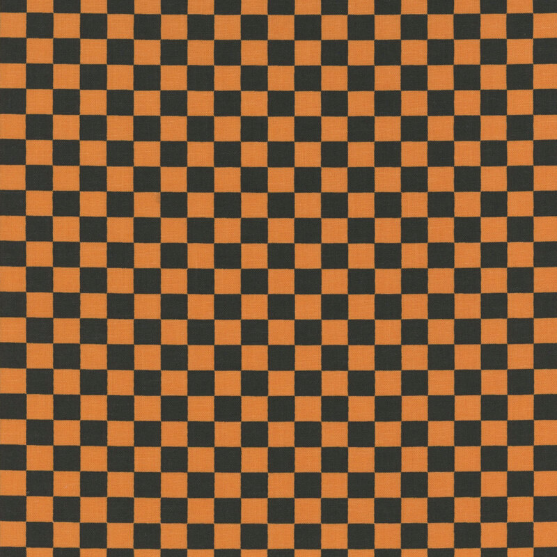 Black and orange fabric in a small checkerboard pattern.