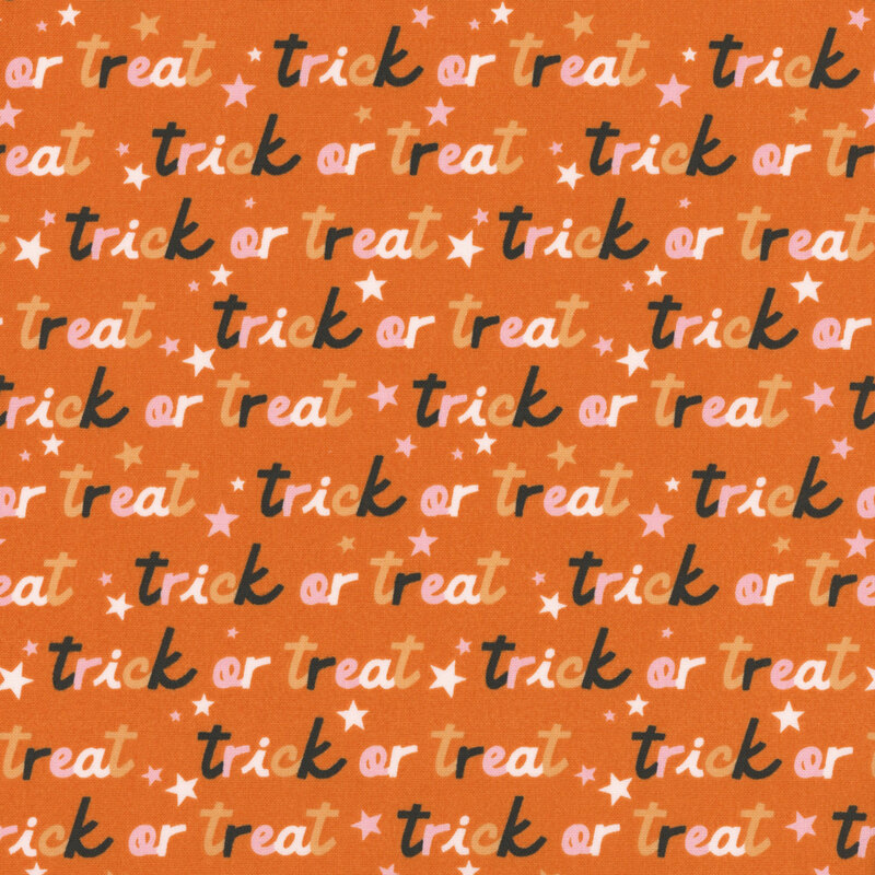 Bright orange fabric with lines of lowercase cursive that say 