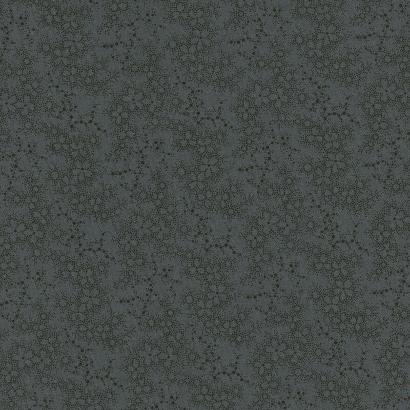 Teal fabric with a black dot and flower pattern