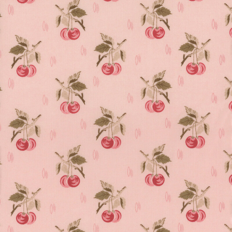 Light pink fabric featuring a pattern of cherry branches