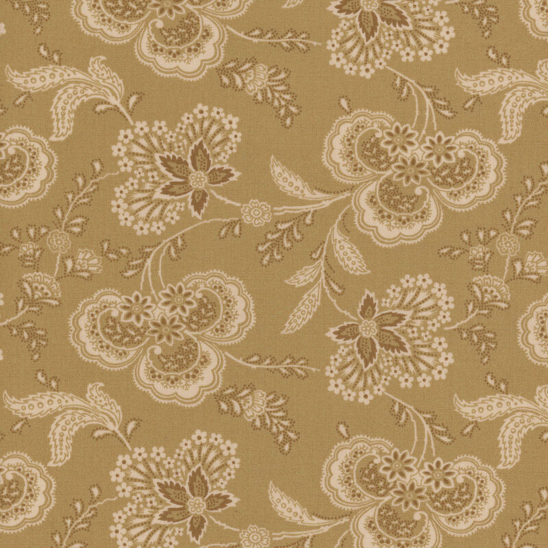 Tan fabric featuring a paisley floral design