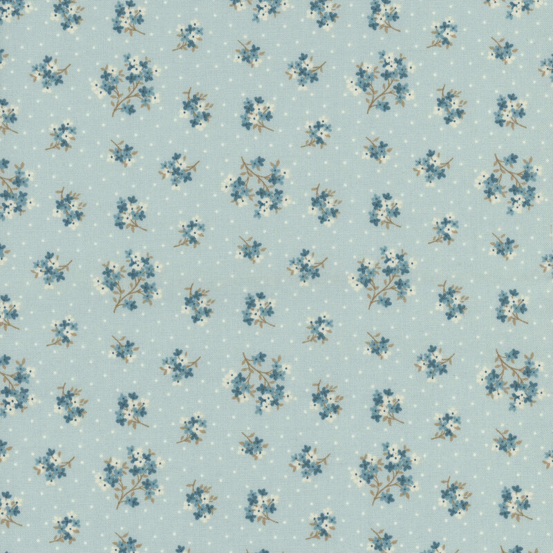 Light aqua fabric featuring a pattern of floral clusters