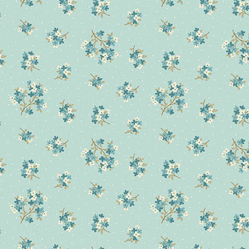 Light aqua fabric featuring a pattern of floral clusters