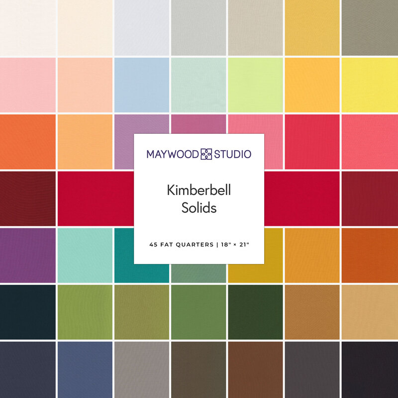 Collage of fabrics in the Kimberbell Solids FQ Set