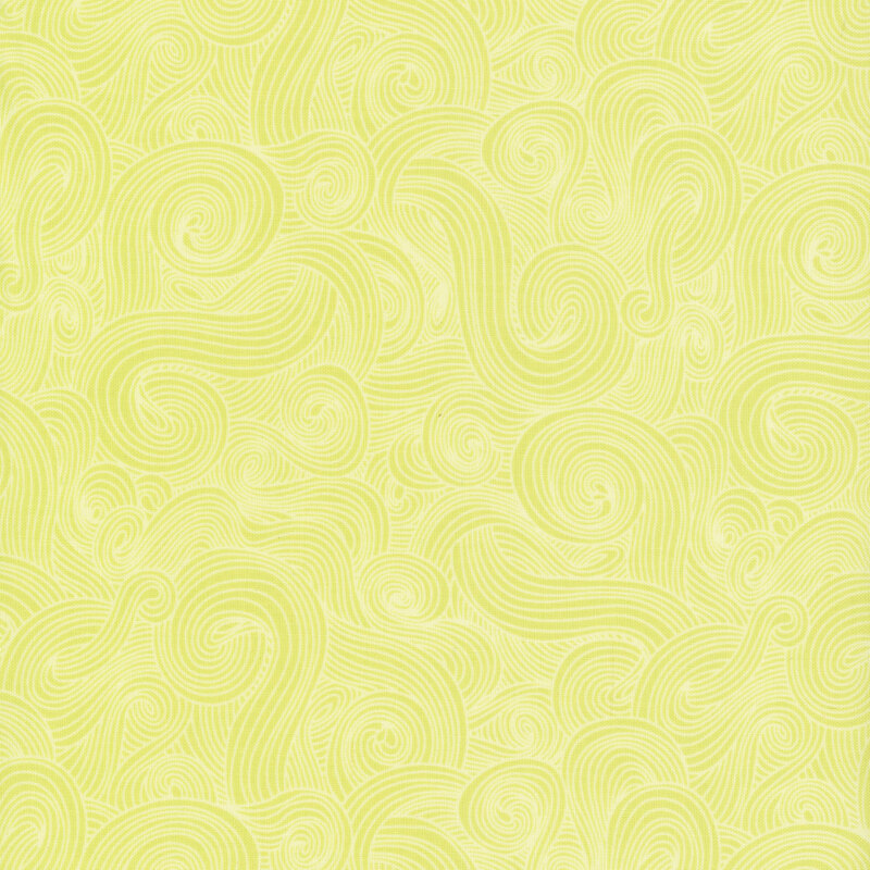 Bright lime green fabric with light outlined swirls.