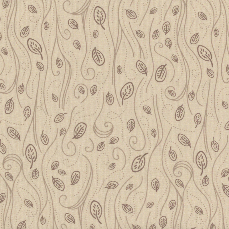 Tan fabric with swirls of wind blowing leaves through the air.