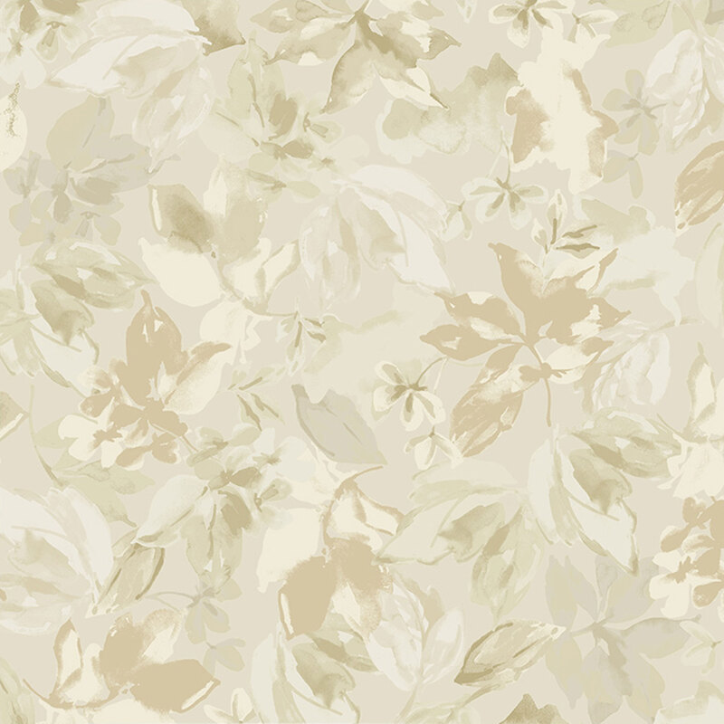 Parchment white fabric with flowers in a painted texture.