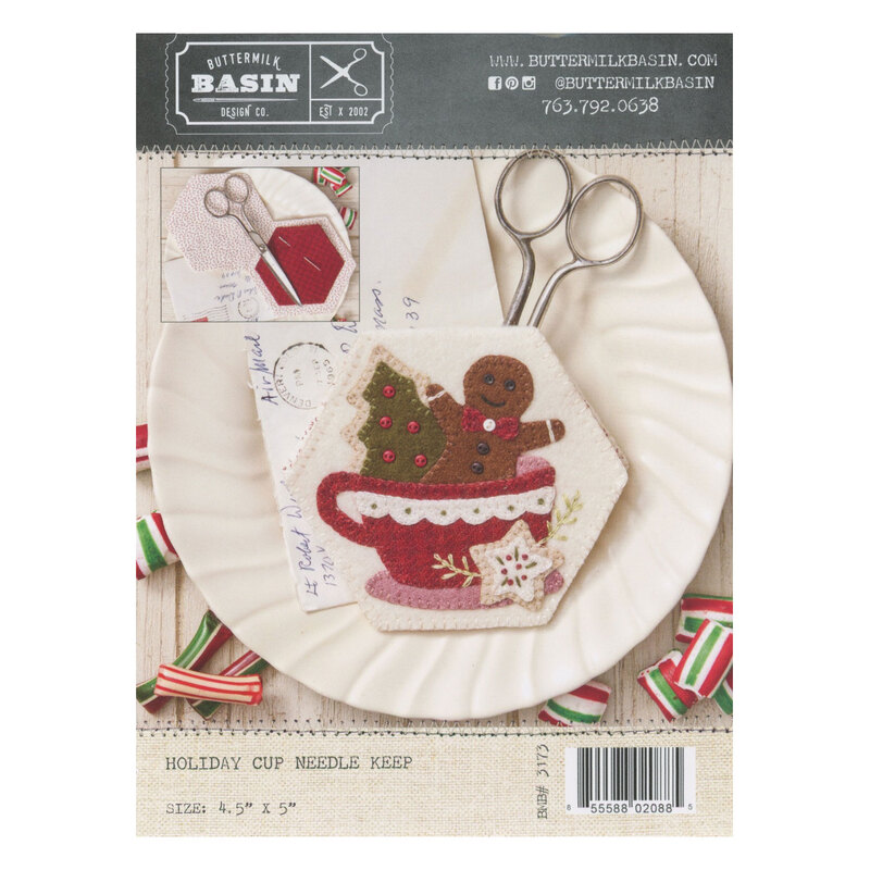 Front cover of the pattern showing the completed project staged on a white plate with coordinating decor.