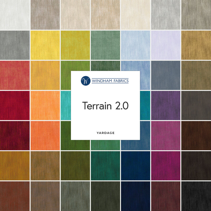 A collage of colorful squares of fabric in the Terrain 2.0 48 FQ Set