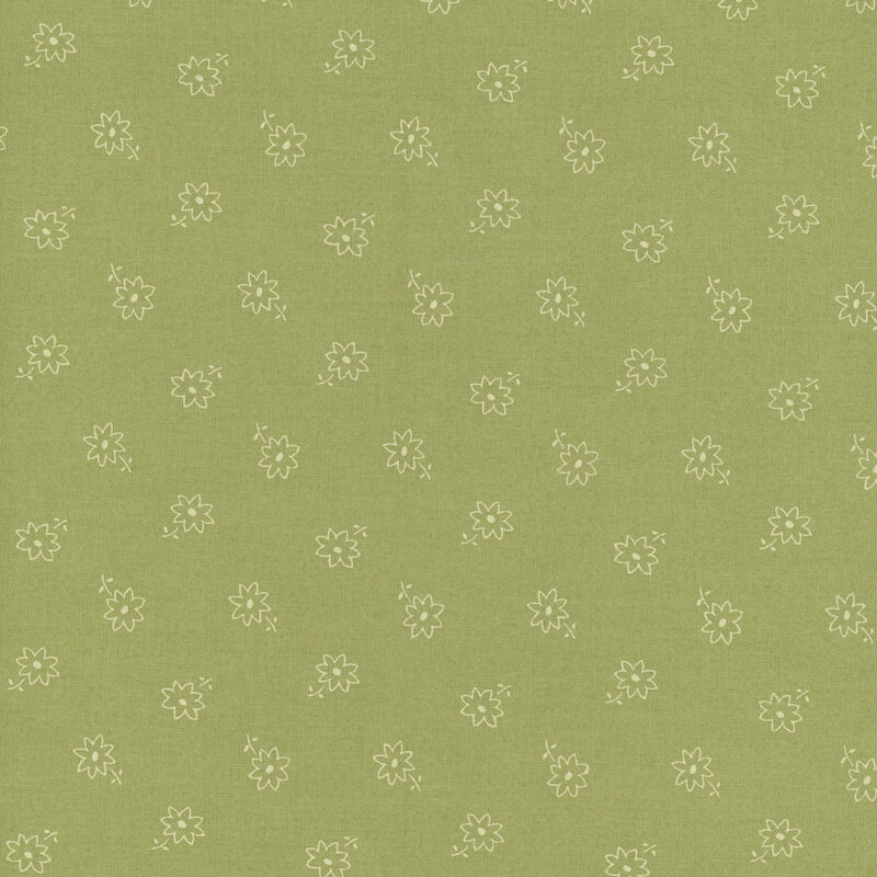 Pistachio green fabric with a ditsy flower pattern 