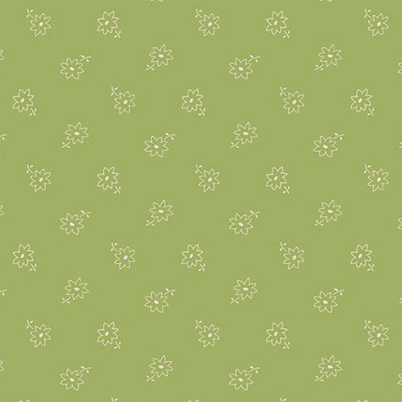 Pistachio green fabric with a ditsy flower pattern 