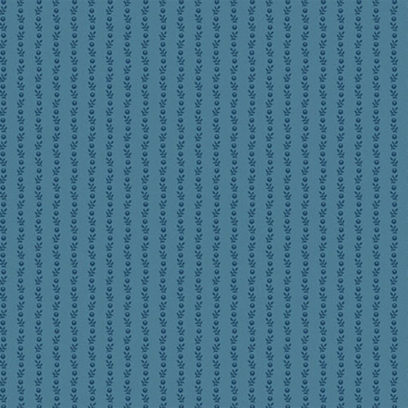 A repeating striped pattern of small sprigs and berries on a blue background.