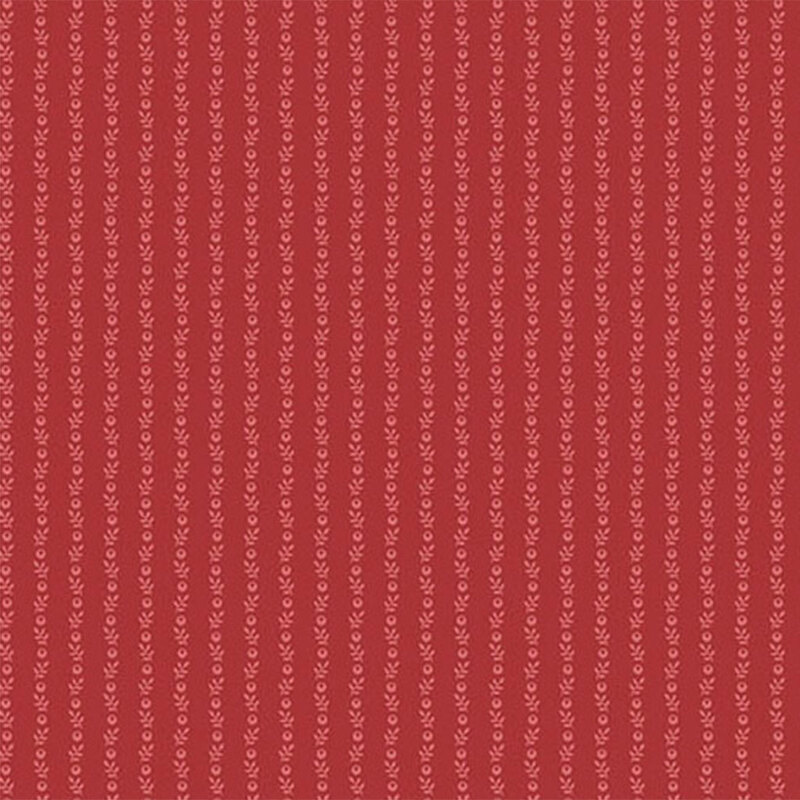 Poppy red fabric with tonal stripes of sprigs and berries