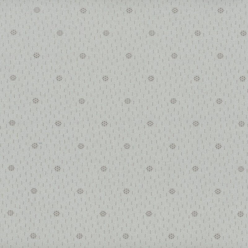 A ash grey fabric with tonal starbursts of dotted clusters and dotted lines.