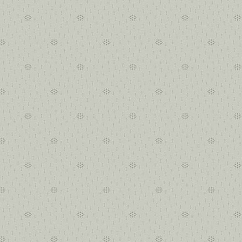 A ash grey fabric with tonal starbursts of dotted clusters and dotted lines.