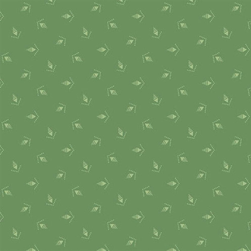 A repeating pattern of small, light green pinecones on a darker green background.