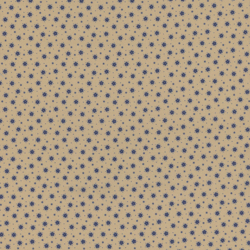 Beige fabric with a repeating pattern of small blue stars.