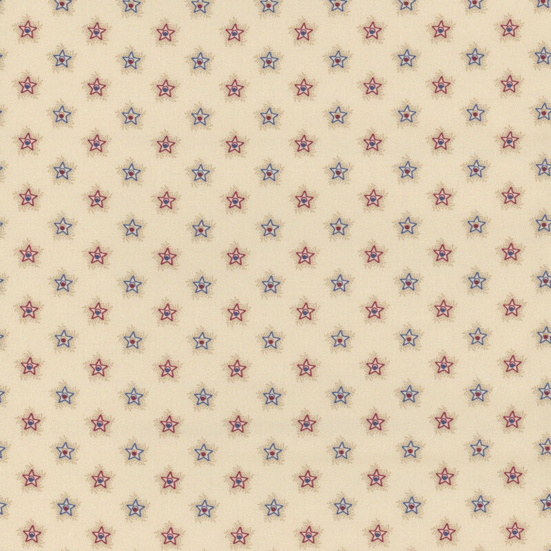 Cream fabric featuring small red and blue stars