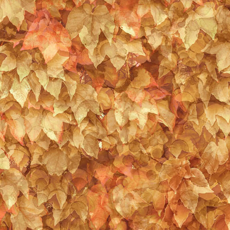 Textured wall pattern of overlapping gold and orange leaves, creating a warm, autumn appearance.