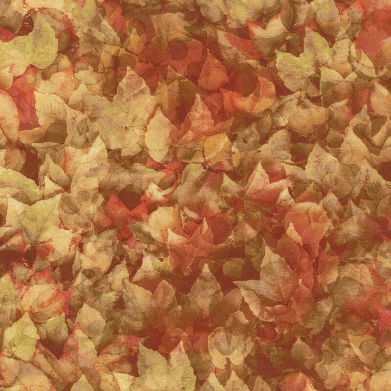 Textured wall pattern of overlapping gold and orange leaves, creating a warm, autumn appearance.