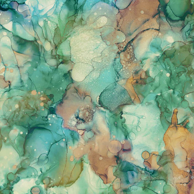 Colorful watercolor pattern featuring shades of green, blue, and earthy tones.