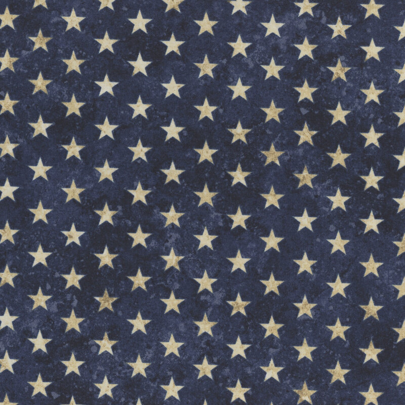 Navy blue fabric with a uniform pattern of cream stars.