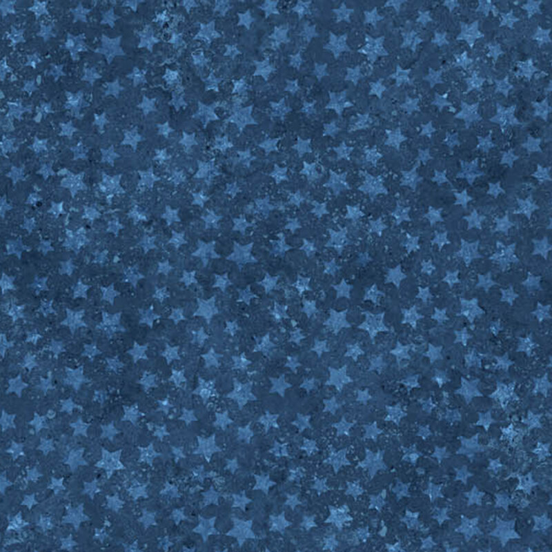 Blue background with a pattern of overlapping dark and light blue stars.