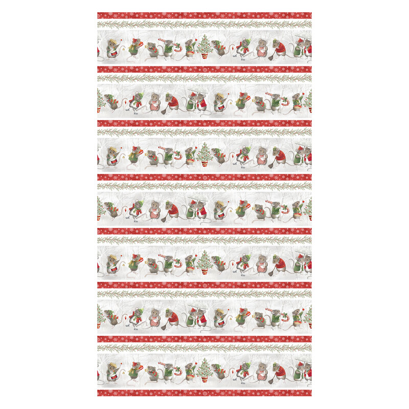 Border stripe featuring stripes of little mice preparing for Christmas.