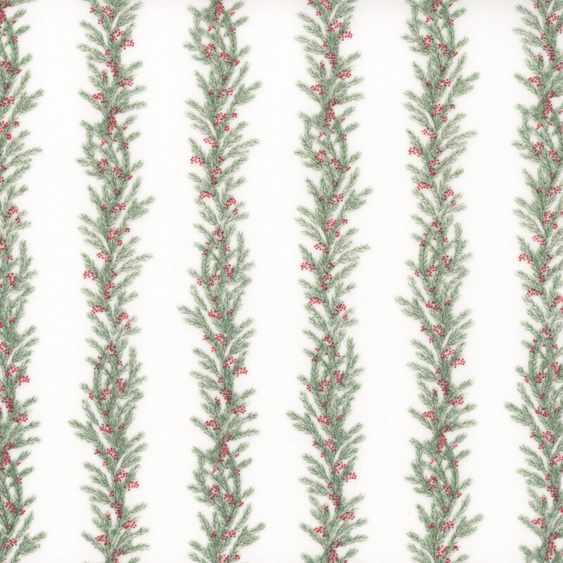 Repeating vertical stripes of delicate garland illustrations on a white background.