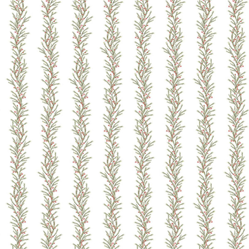 Repeating vertical stripes of delicate garland illustrations on a white background.