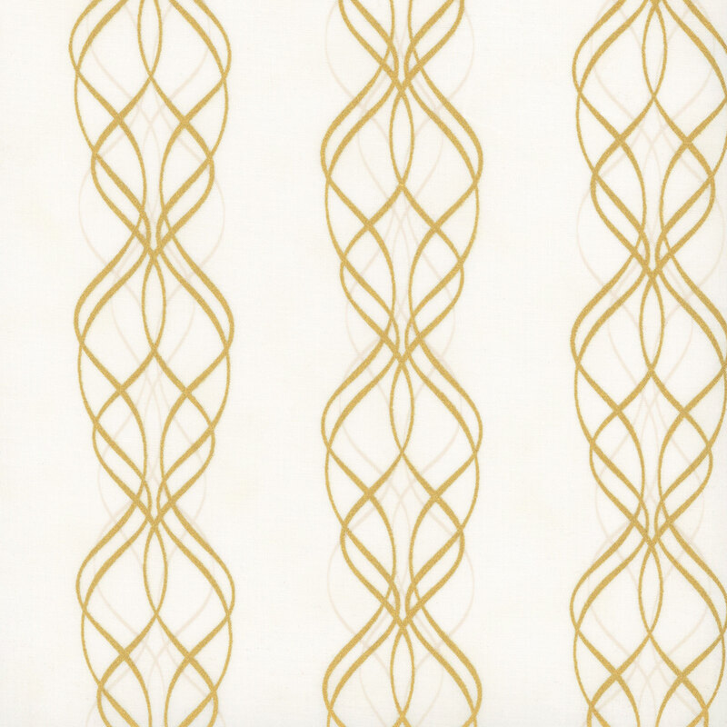 Cream fabric with ornate, wavy stripes running along the design with metallic accents.