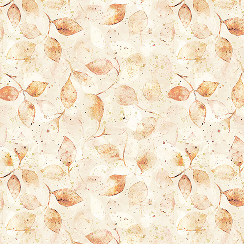 Soft, watercolor leaves in warm tones on a cream background.