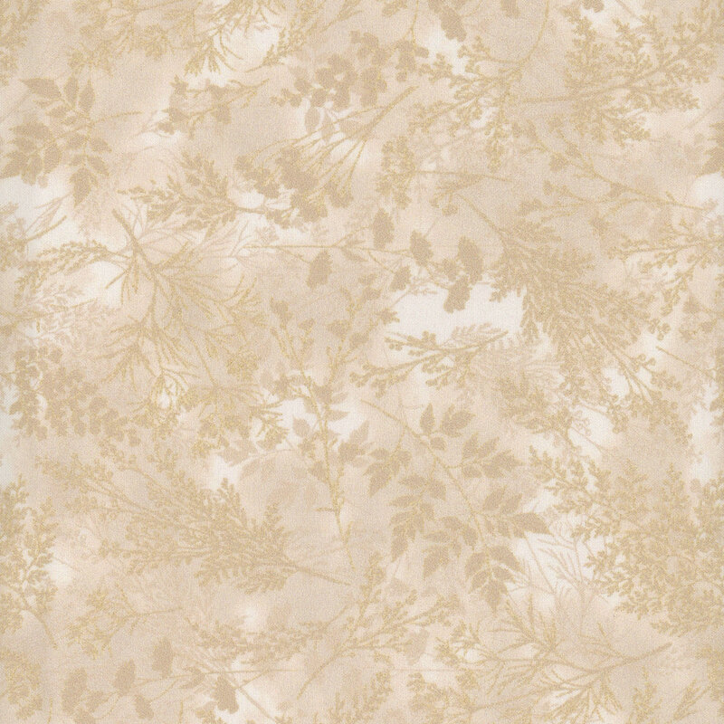 Beige fabric with delicate, tonal sprigs and leaves.