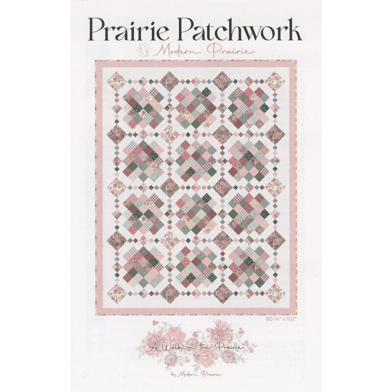 Cover of Prairie Patchwork featuring a quilt design with squares in pink, green, and cream.