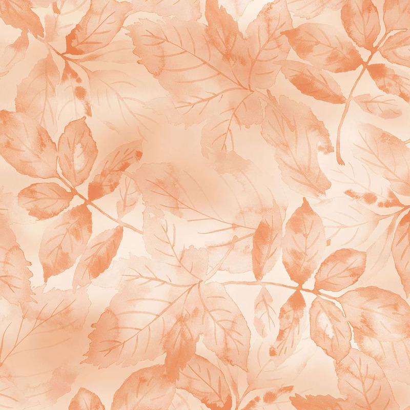 A soft, orange-toned background featuring delicate watercolor-style leaves in various sizes and shapes.