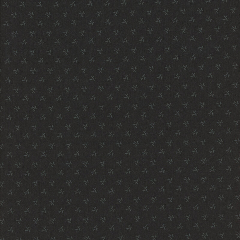 Seamless black pattern with small, repeating floral motifs.