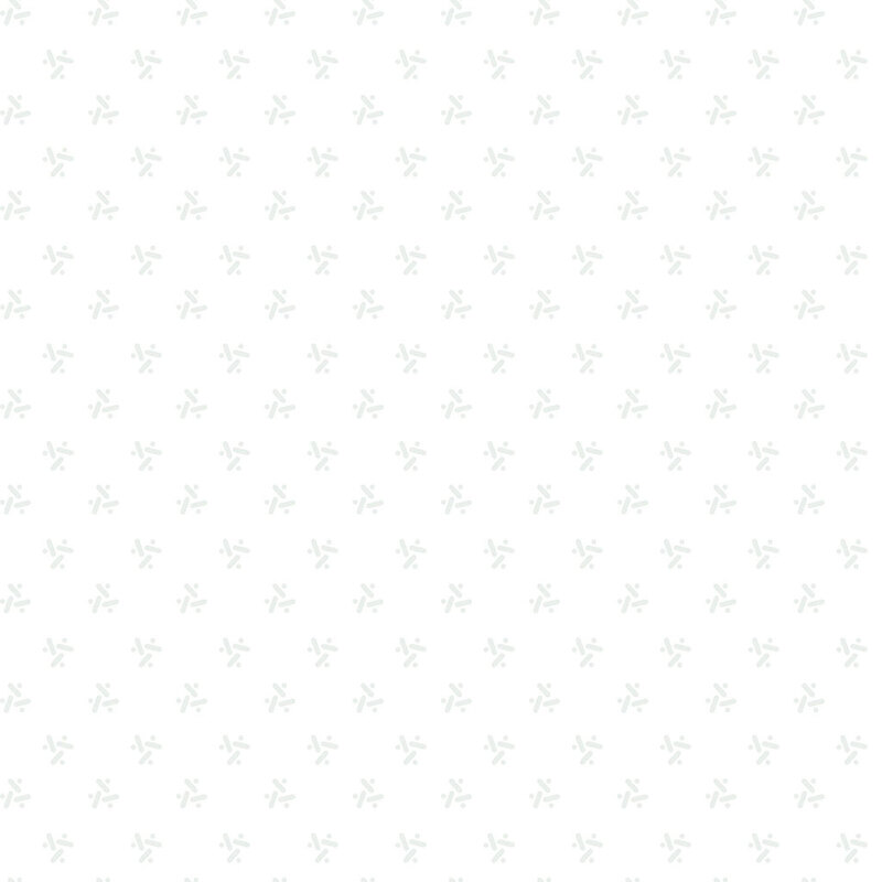 Lightly patterned fabric with small, pale green star shapes on a white background.