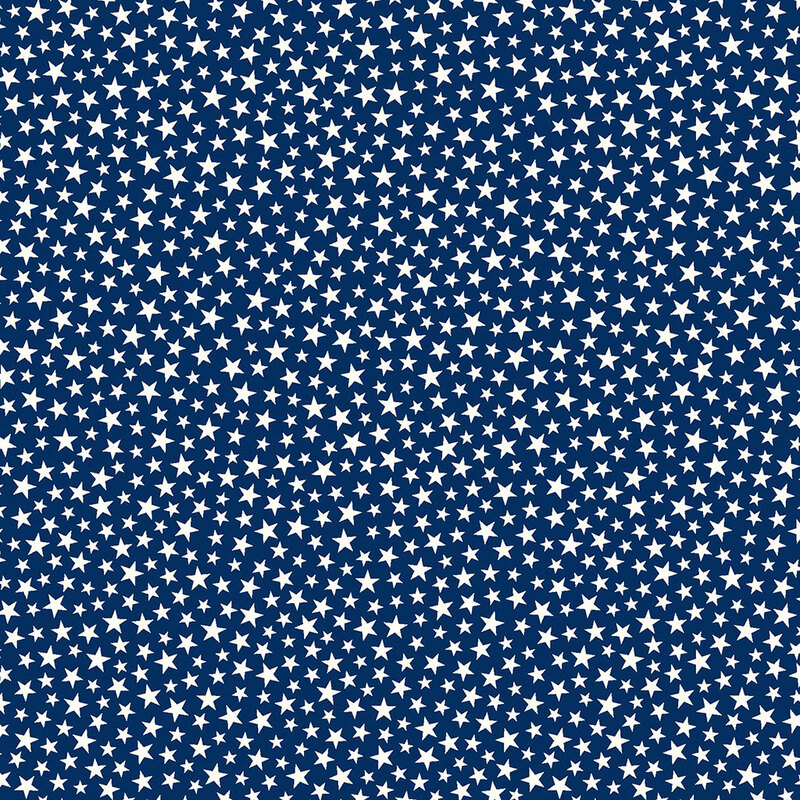 A dark blue fabric pattern covered in small white stars.