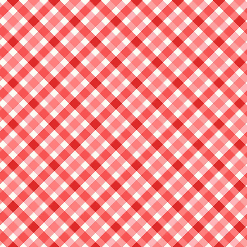 Red and white checkered pattern with diagonal lines forming squares.