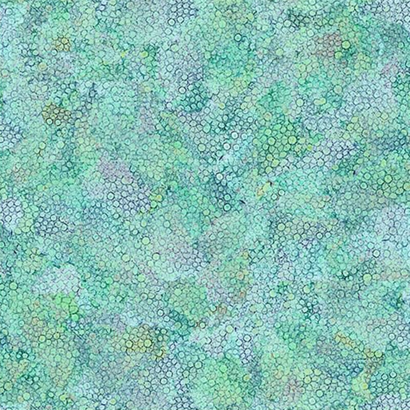 A textured pattern of overlapping circles in various shades of teal and green.