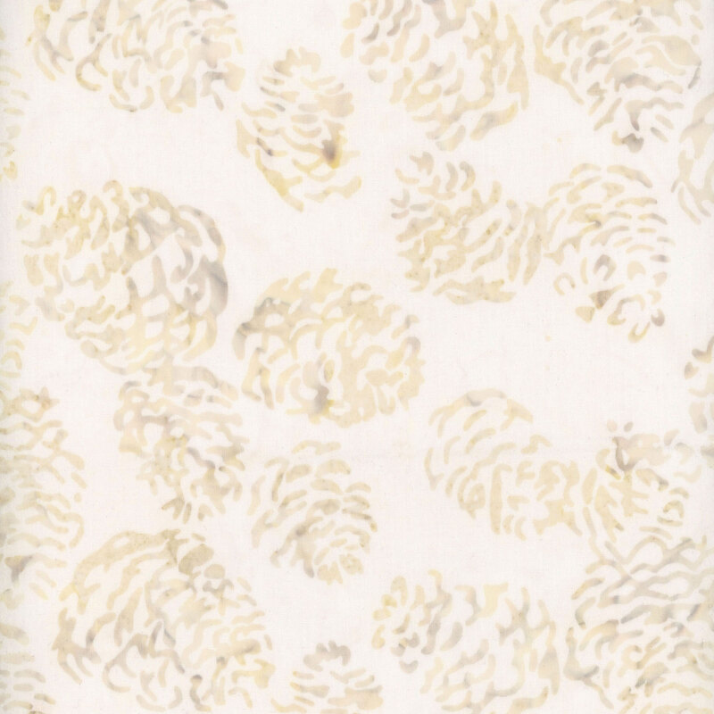 Pattern of light-colored pine cones against a white background.