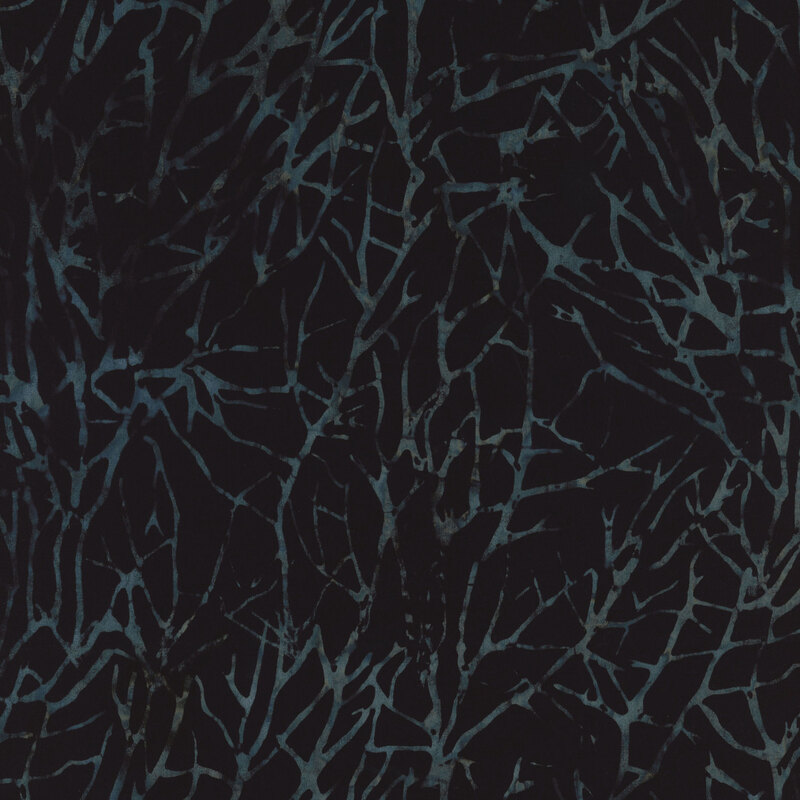 Abstract black background with intricate, branching blue and gray patterns resembling veins or organic forms.