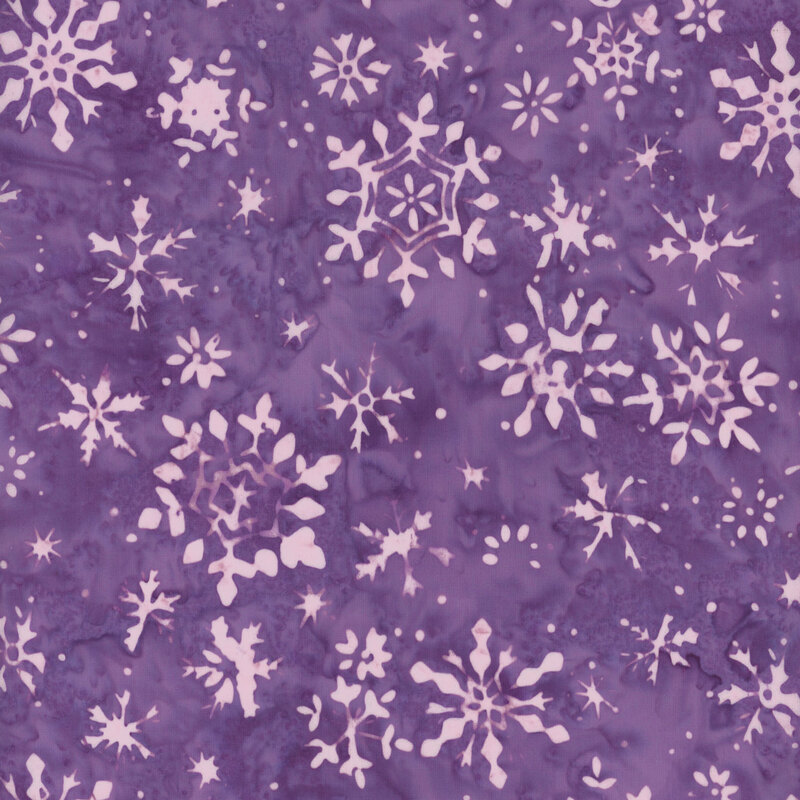 Light-colored snowflakes scattered across a deep purple background with a textured appearance.