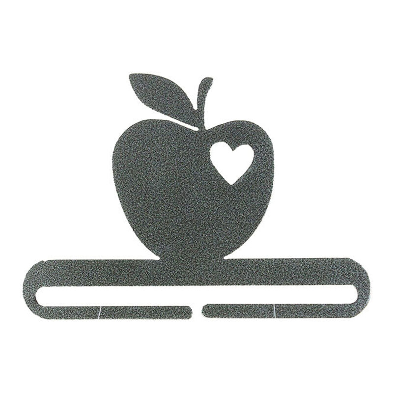 Metal craft holder with an apple with a heart cutout, set above a horizontal holder.