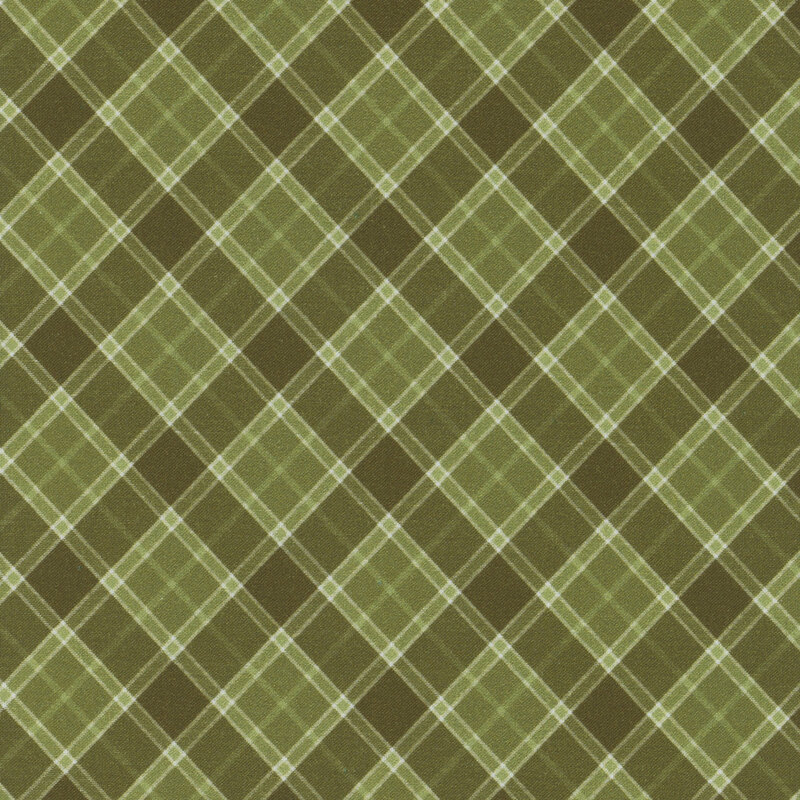 Diagonal and tonal sage green plaid print.