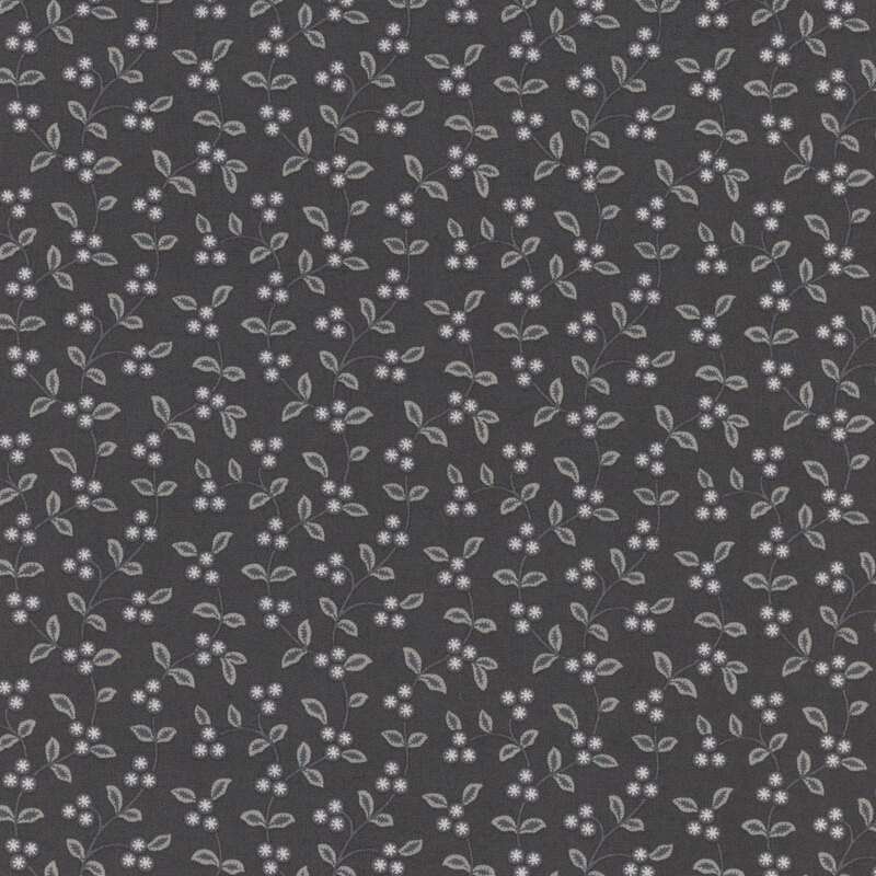 A pattern of berries and vines on a dark gray background